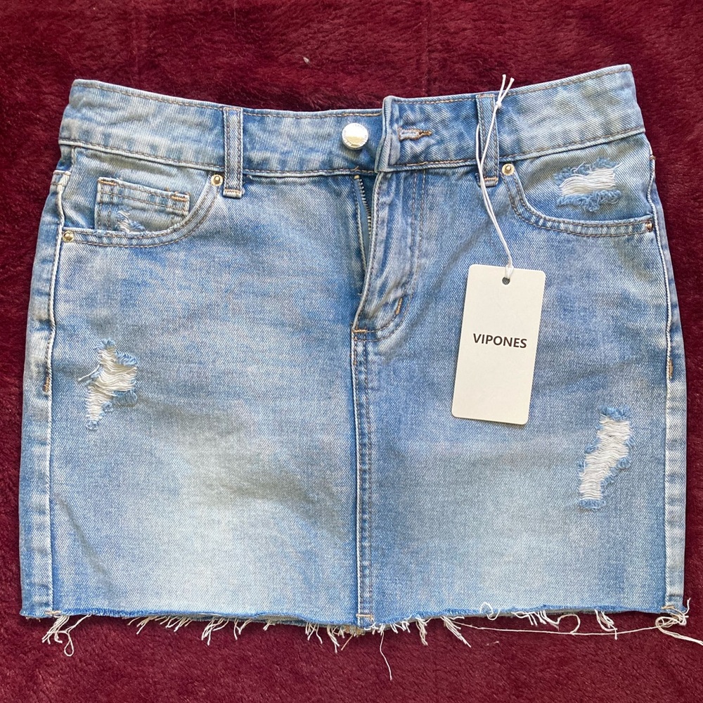Distressed Denim Skirt